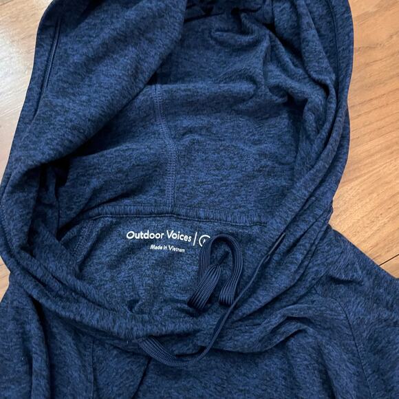 Outdoor Voices Hoodie Soft Cloud Knit Navy Thumb Holes Kangaroo Pocket Popover - Picture 4 of 13